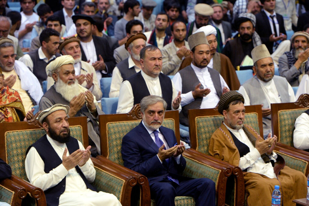 Abdullah Abdullah at an event at Loya Jirga Hall in Kabul back in 2014.