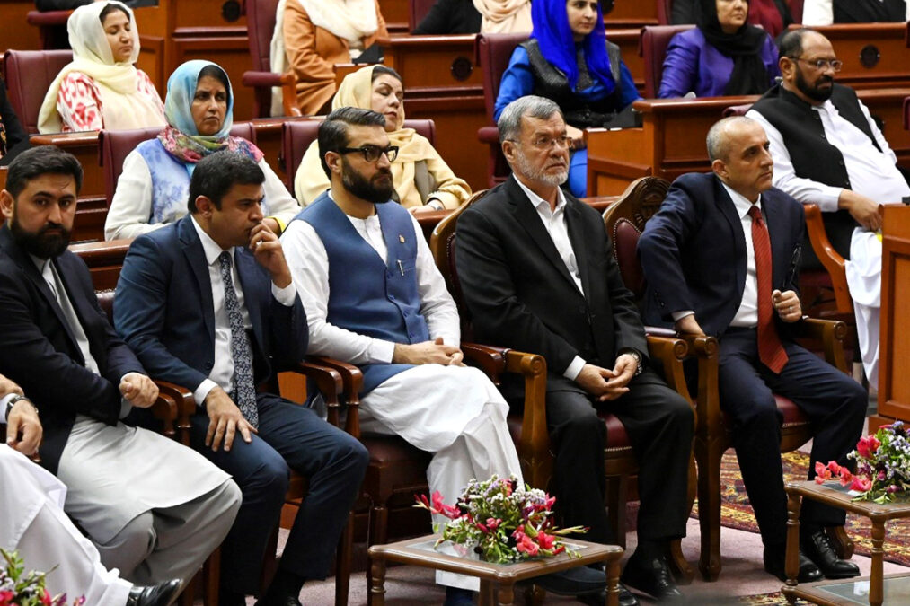 Key members of Ghani’s cabinet at a session in Afghan parliament on August 2, 2021, two weeks ahead of the fall of Kabul to the Taliban.